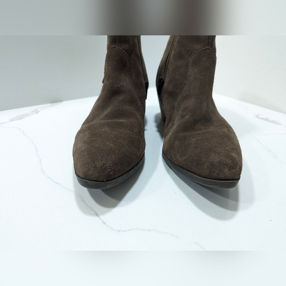 Adam Tucker Trixie brown Suede leather faux zipper cowboy ankle Bootie Size 9.5 - Picture 5 of 14